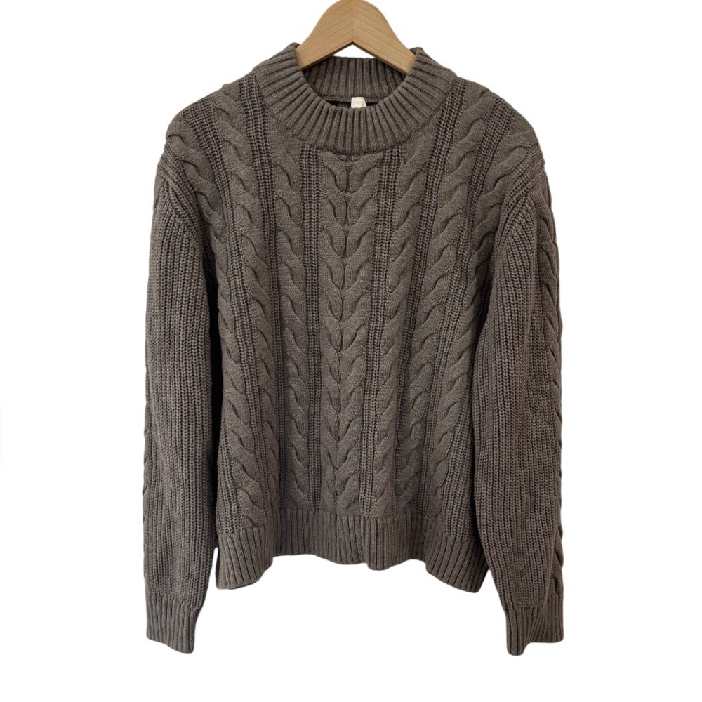 Pact women’s Cable Knit Crew Sweater XXL cinder Heather taupe chunky cotton NWOT